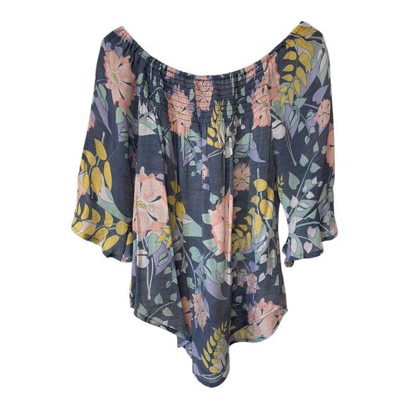 Ashley Blue Floral Print Boho Blouse Large - Picture 4 of 6